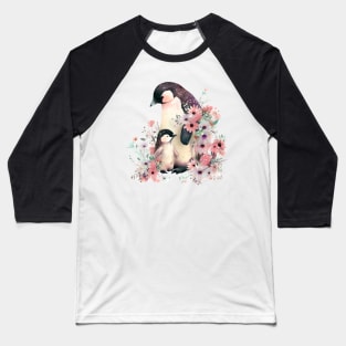 Cute penguin with baby and flowers Baseball T-Shirt